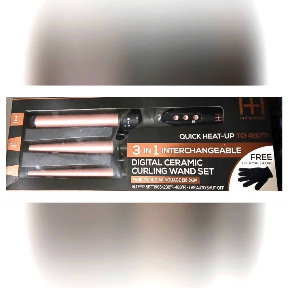 ✨ 3-in-1 Interchangeable Ceramic Curling Wand Set + Heat Glove | NIB ✨